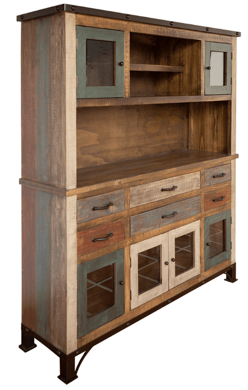 Antique Multicolor Buffet and Hutch - Barewood