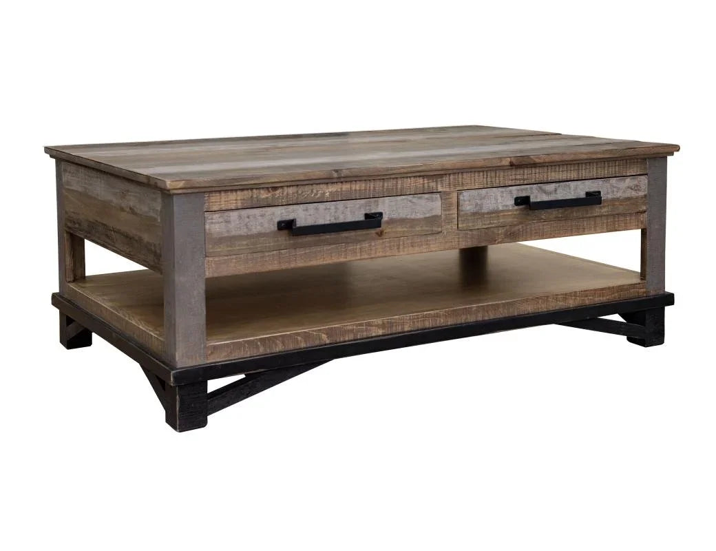 Loft Brown storage cocktail table with four drawers and hidden casters