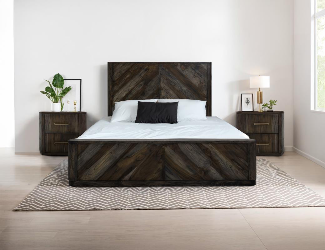 Balam Black bedroom collection styled in a room — bed, nightstands, and matching pieces in bold black mango wood
