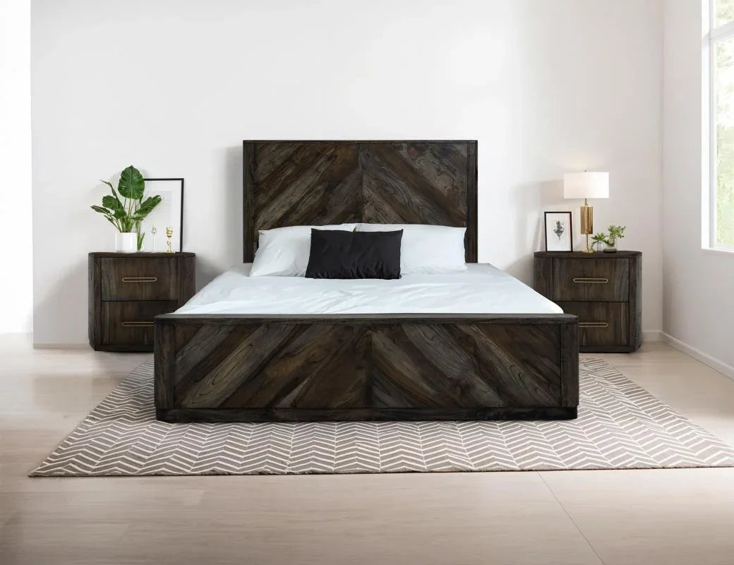 Balam Black bedroom collection styled in a room — bed, nightstands, and matching pieces in bold black mango wood