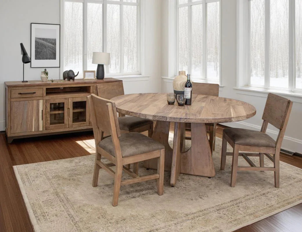 Natural Parota round dining table room scene