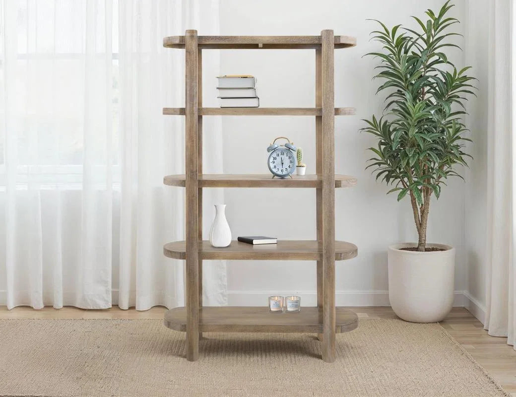 Balam White home office — bookcase styled in a room