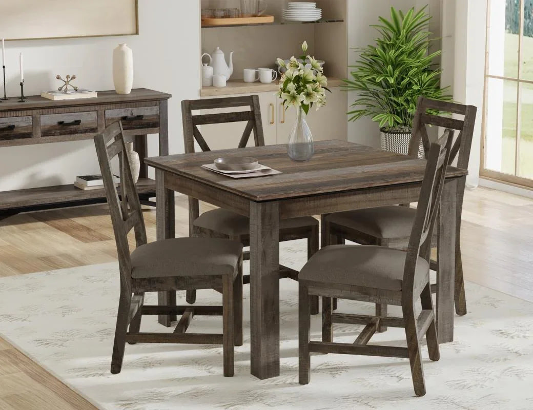 Loft Brown 42-inch square dining table with chairs in a dining room