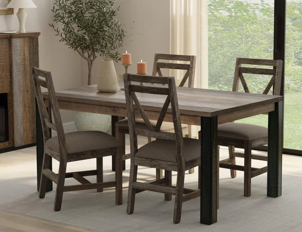 Loft Brown 65-inch dining table with V-back chairs in a dining room