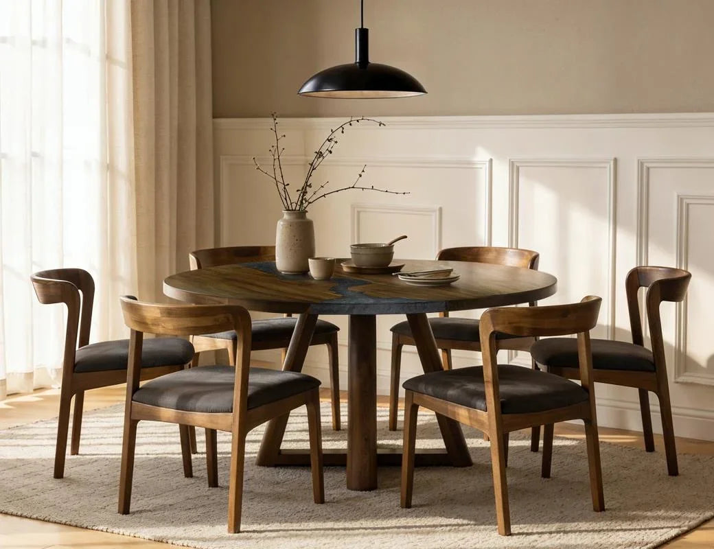 Silver resin round dining table with chairs - Barewood