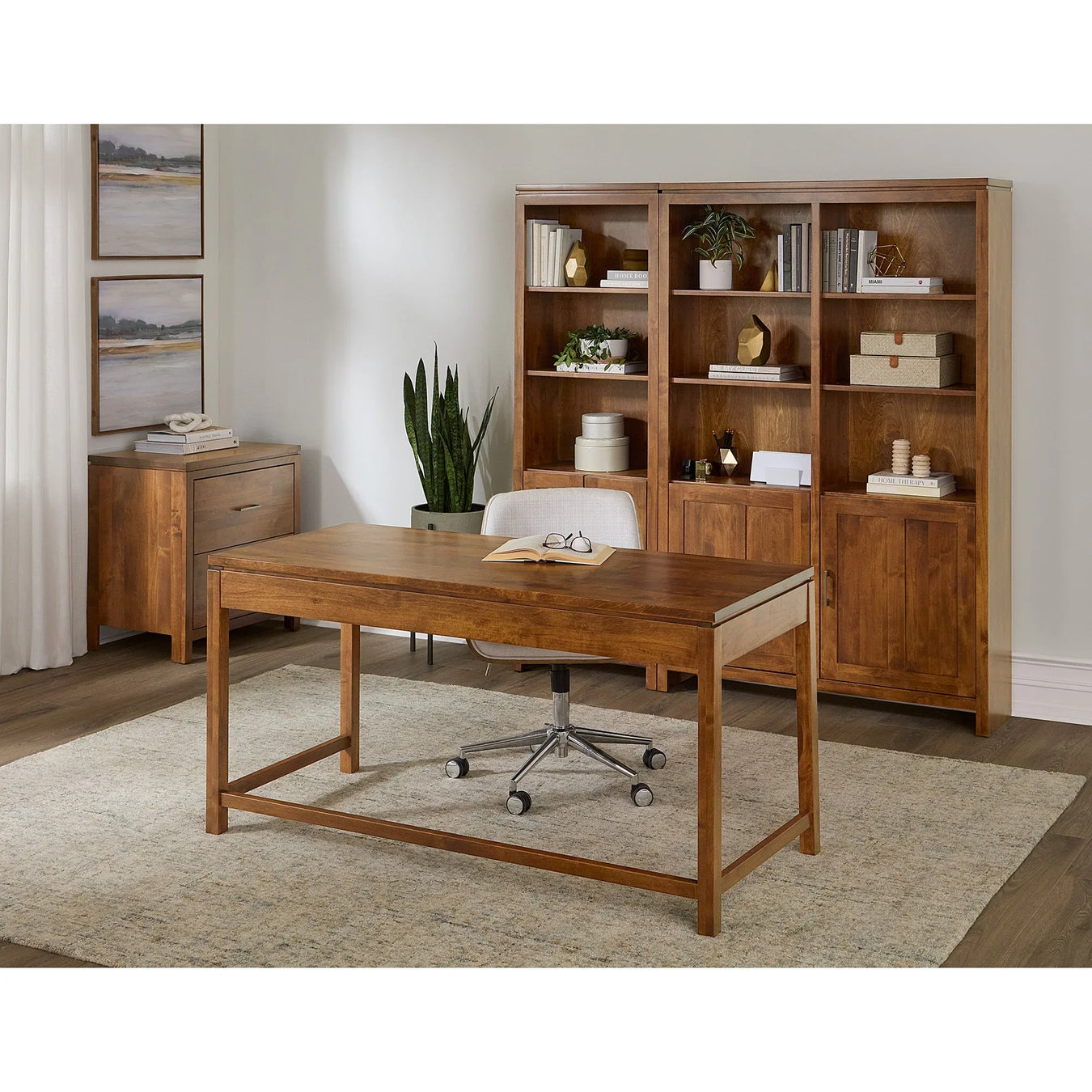 2 West Home Office Collection — solid alder desk, file cabinet, and bookcases