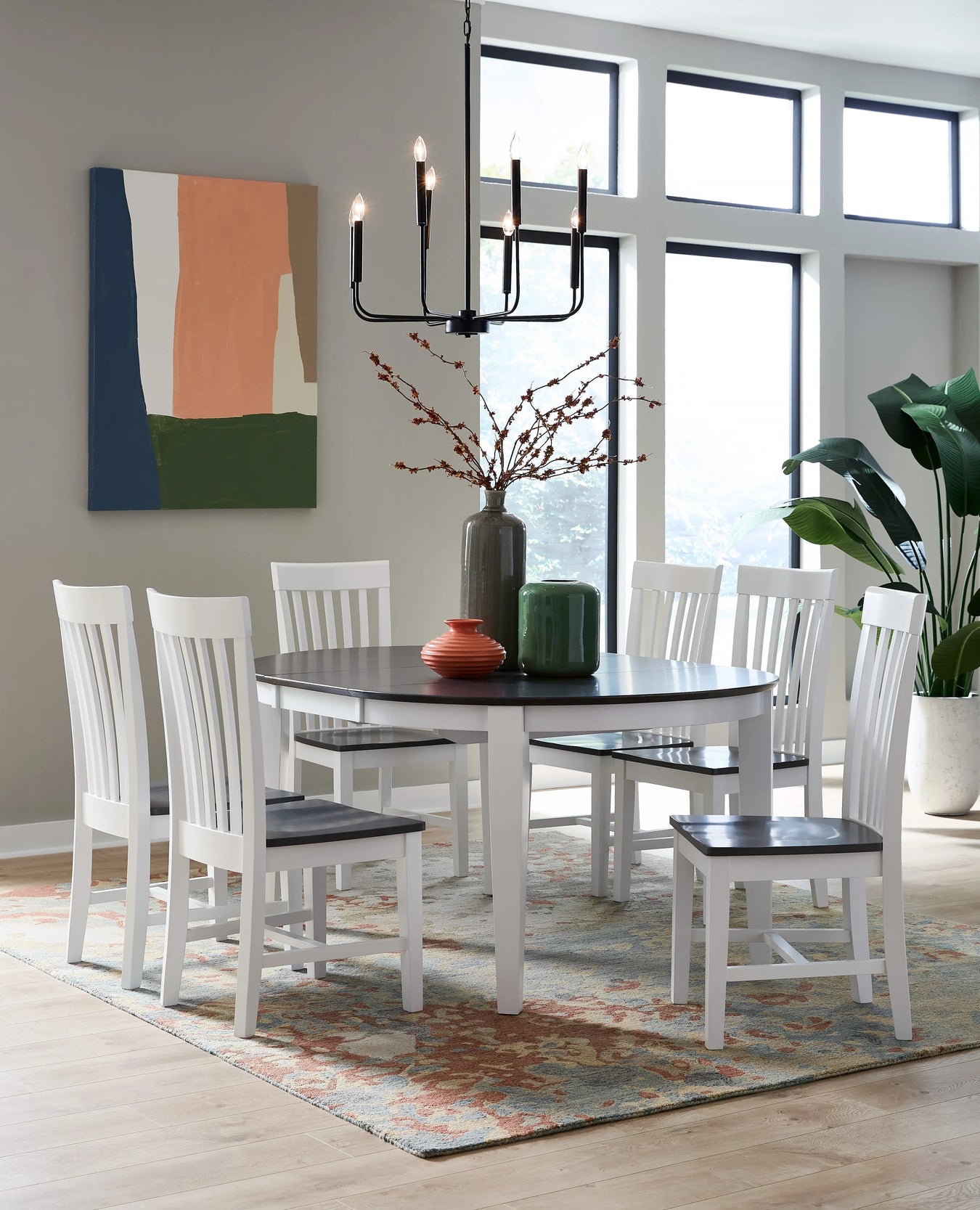 Heather Gray and White Oval Extension Table Set