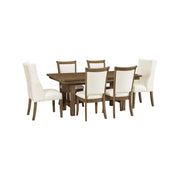 Bradford chairs and Ellis side chairs with the Hawthorne Trestle Table in Sandstone - Barewood