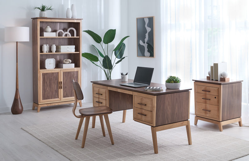 Addison 4-Drawer Desk with the Addison Chair, Addison Bookcase and File Cabinet - Barewood