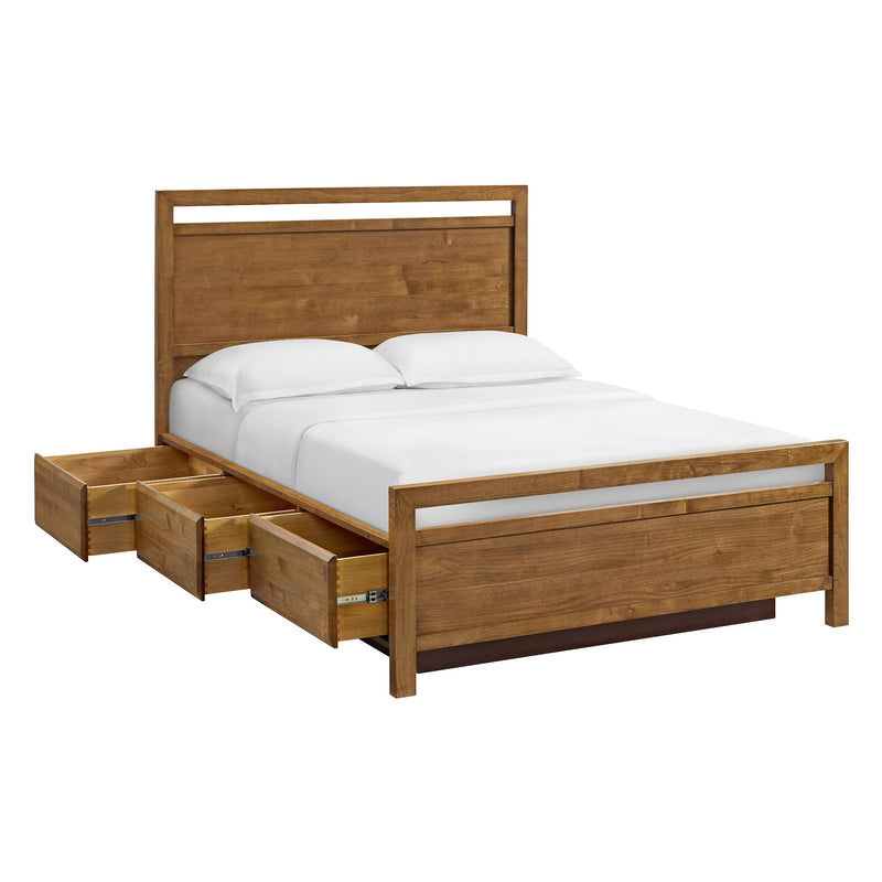 Virginia Storage Bed, Queen, in Mocha with drawers open - Barewood
