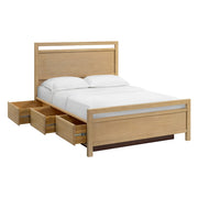 Virginia Storage Bed, Queen, in Latte with drawers open - Barewood
