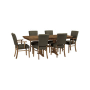 Arcadia Trestle Table in Bark with Sydney side and arm chairs - Barewood