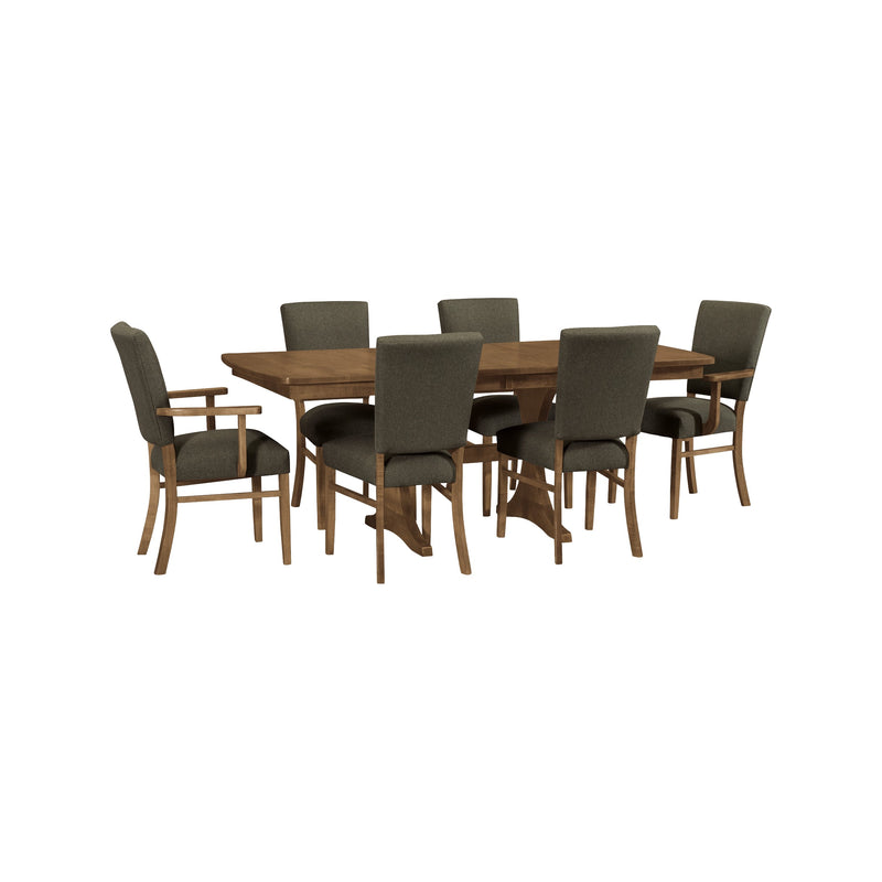Sydney side and arm chairs in Bark with the Arcadia Trestle Table - Barewood