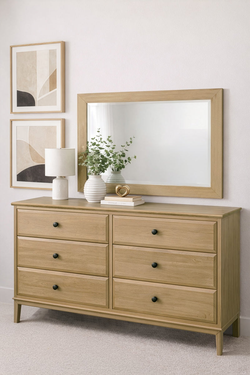 Virginia 60" Low Dresser and Beveled Mirror in Latte - Barewood