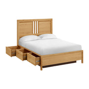 Bailey Storage Bed in Natural, Queen, drawers open - Barewood
