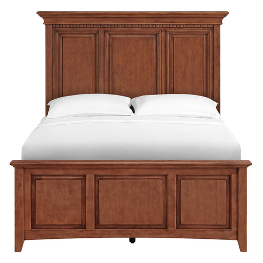 McKenzie Grand Headboard in Glazed Antique Cherry, shown on the complete bed - Barewood