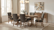 Sydney chairs with the Arcadia Trestle Table and 72" 2-Door & Drawer Sideboard in Sandstone - Barewood