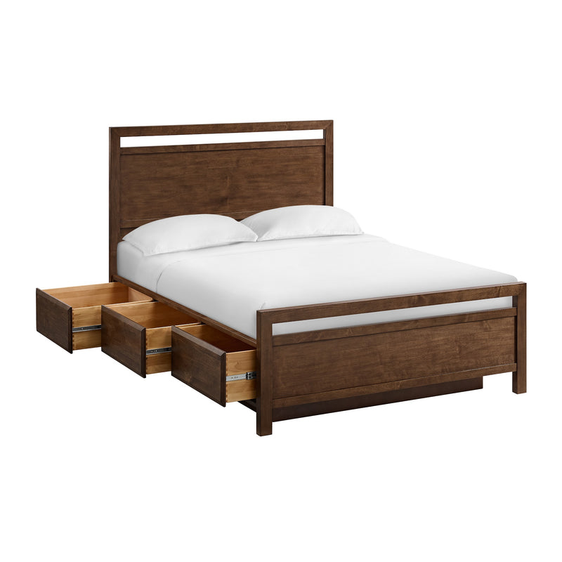 Virginia Storage Bed, Queen, in Americano with drawers open - Barewood
