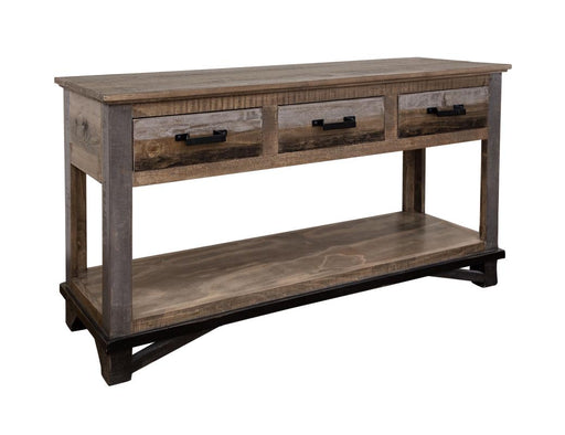 Loft Brown Sofa Table - reclaimed-look pine, three drawers