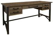 Loft Brown Desk - reclaimed-look pine, five drawers, iron base
