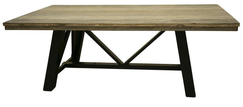 Loft Brown Dining Table - reclaimed-look pine top, iron base