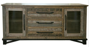 Loft Brown Buffet - reclaimed-look pine, glass doors