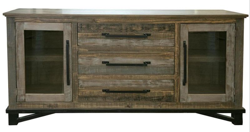 Loft Brown Buffet - reclaimed-look pine, glass doors