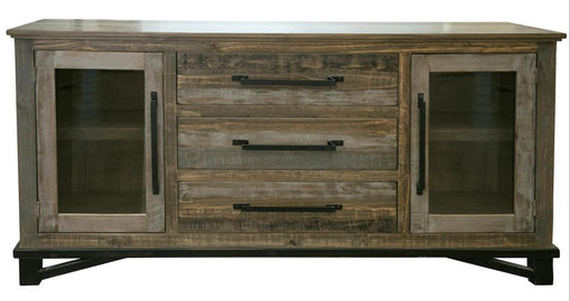 Loft Brown Buffet - reclaimed-look pine, glass doors