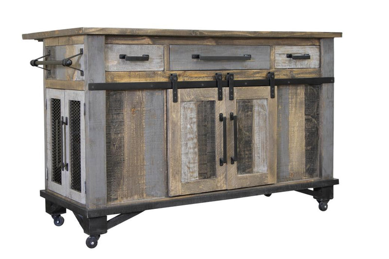 Loft Brown Kitchen Island - barn and mesh doors