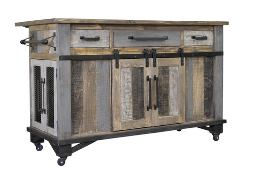 Loft Brown Kitchen Island - barn and mesh doors