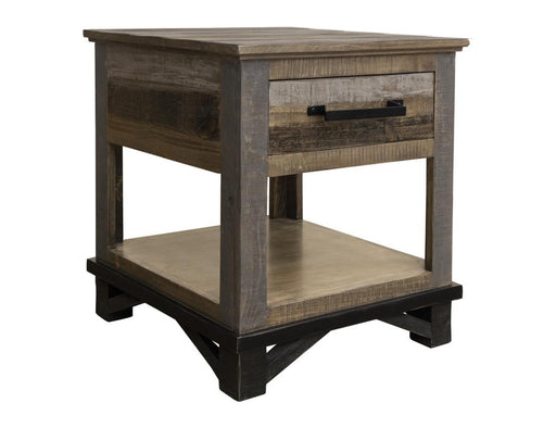 Loft Brown End Table - reclaimed-look pine, one drawer