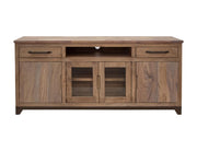 Natural Parota TV Stand 70 - parota top, iron base, glass doors