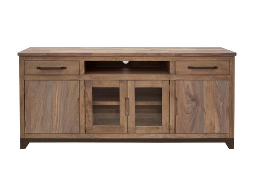 Natural Parota TV Stand 70 - parota top, iron base, glass doors