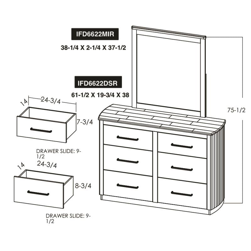 Mezquite Mirror and dresser dimension diagram