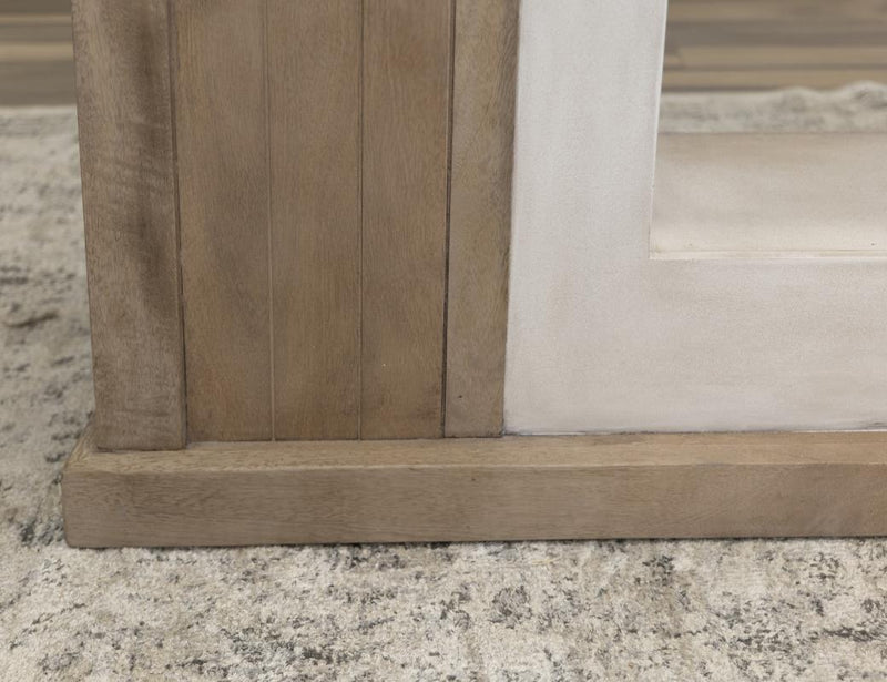 Natural Parota Fireplace Console - stone-look panel detail