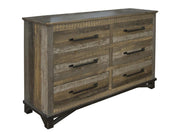 Loft Brown Dresser - reclaimed-look pine, six drawers