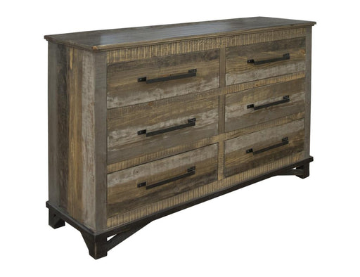 Loft Brown Dresser - reclaimed-look pine, six drawers