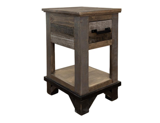 Loft Brown Chairside Table - reclaimed-look pine