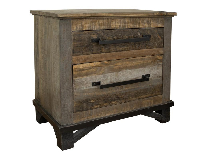 Loft Brown Nightstand - reclaimed-look pine, two drawers