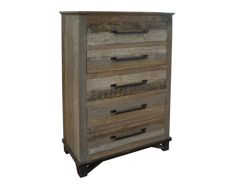 Loft Brown Chest - reclaimed-look pine, five drawers