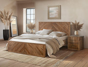 Balam Brown Nightstand beside the bed