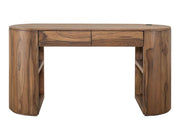 Balam Brown Desk, two-drawer with open shelving, solid mango