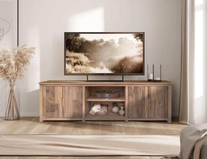 Natural Parota 88" TV Stand - doors open