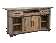 Loft Brown Home Bar - reclaimed-look pine, barn doors, wine rack