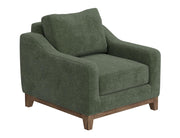 Olivo Armchair in olive green upholstery with wire-brushed pine base