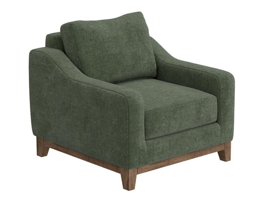 Olivo Armchair in olive green upholstery with wire-brushed pine base
