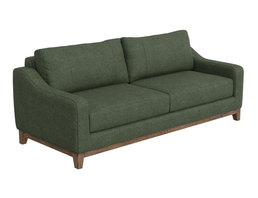 Olivo Sofa in olive green upholstery with wire-brushed pine base