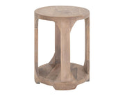 Balam White round chairside table angled view
