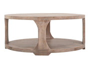 Balam White round cocktail table angled view