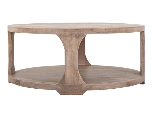 Balam White round cocktail table angled view